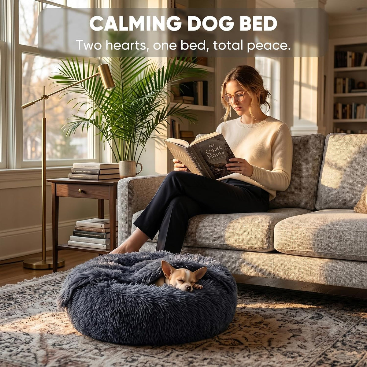Himax Dog Beds for Small Dogs, Donut Dogs Beds with Blanket Attached, Calming Dog Bed Washable (20"/26"/35") Grey