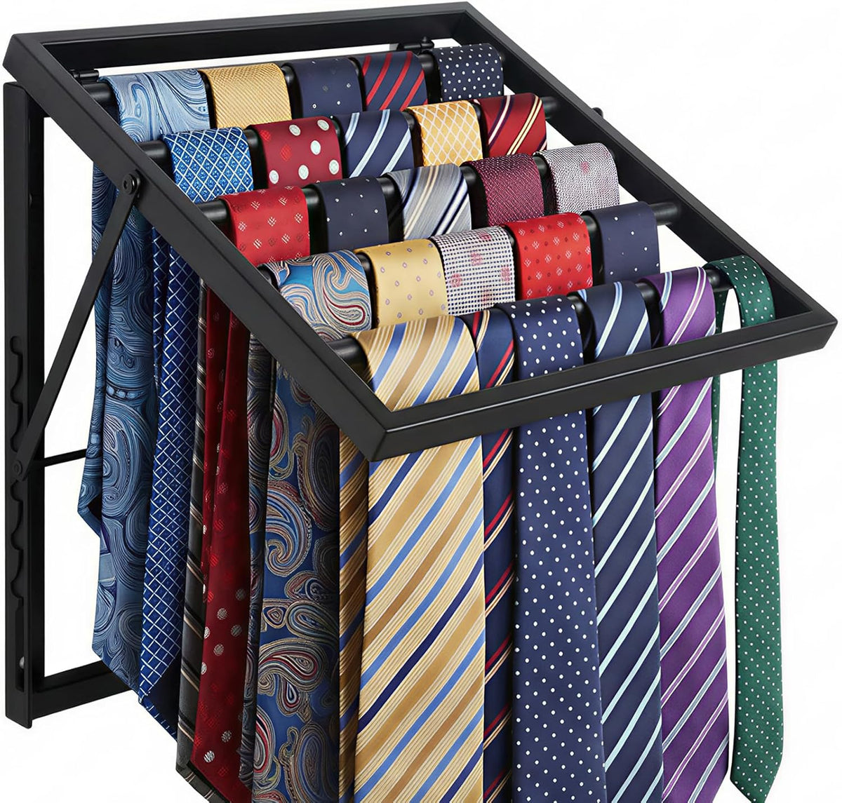 Wall Mounted Tie Rack Organizer, Metal Tie Rack Holds up to 58 Ties, Adjustable Angle Tie Holder for Closet,Tie Organizer Wall Mounted, Suitable for Ties, Scarves and Belts Organization (Black)