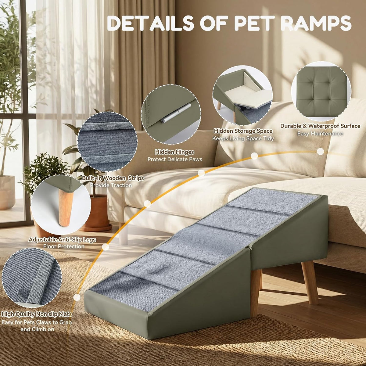 15.7" H Dog Ramp for Couch, 18.5" Extra Wide Pet Steps & Ottoman