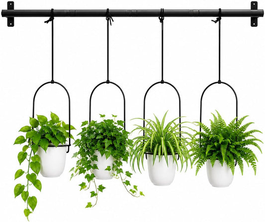 Adjustable Hanging Window Planter with 4 Pots, Space Saving Indoor Herb Garden Plant Hanger, Metal Vertical Plant Rack for Kitchen, Balcony & Home Deco41In-4 Flower Pots