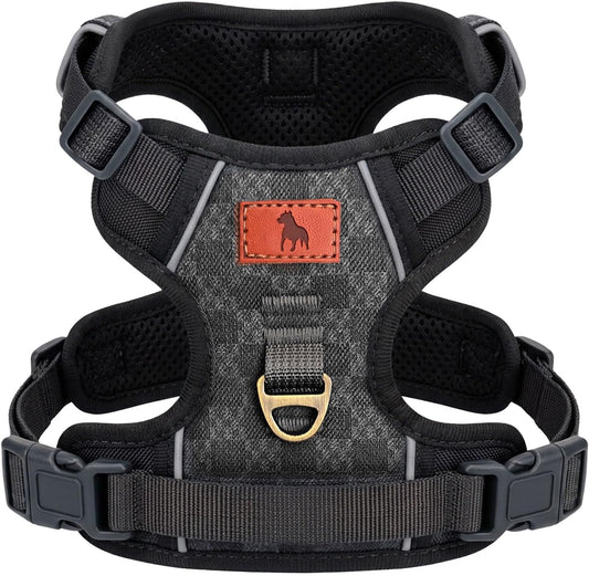 Dog Harness No Pull Front Back Clip Reflective Vest Breathable Soft Padded for Small Medium Large Dogs Sturdy No Choke Checker Board Suits Long Body Dogs for Dachshund French Bulldog German Shepherd