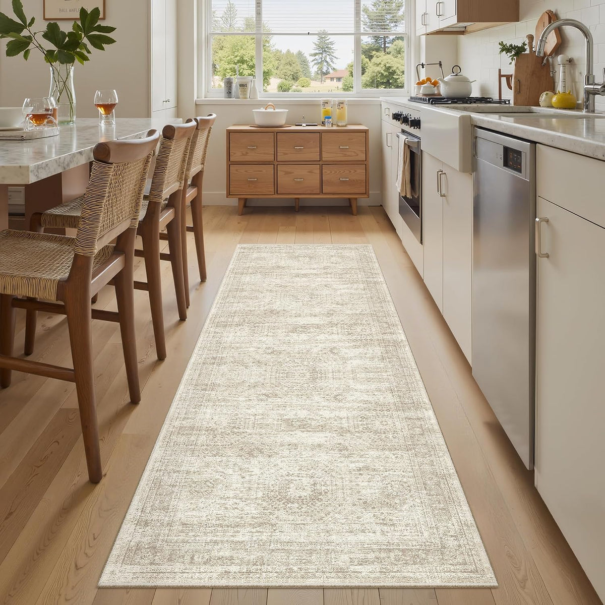 Soalmost Runner Rug 2X6 Washable Kitchen Hallway Runners Non-Slip Beige