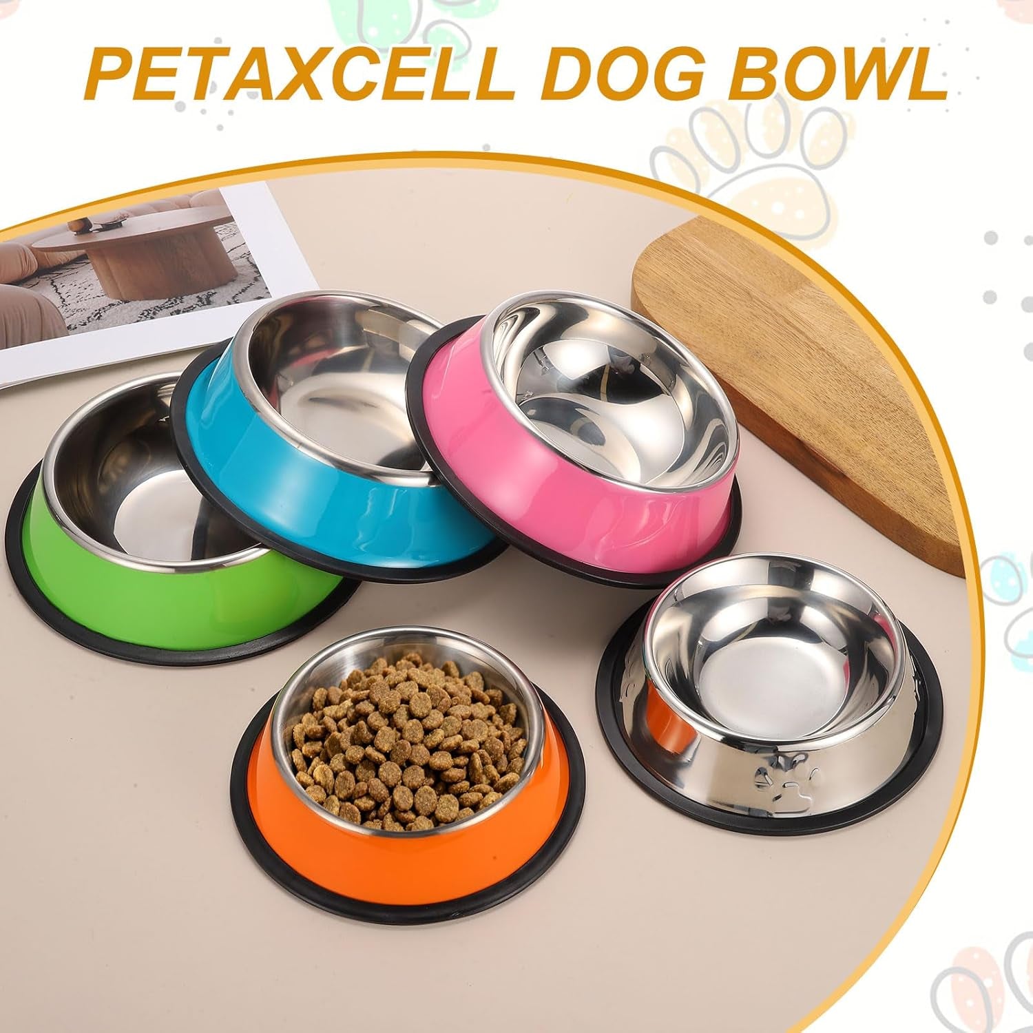 Stainless Steel Dog Bowl, Dog Food and Water Bowl with Silicone Base Anti-Slip Quiet Bottom Pet Feeding Dish,(54.1Oz, Mix Color, 3Pcs), Intended for Small/Medium/Large Puppies/Cat