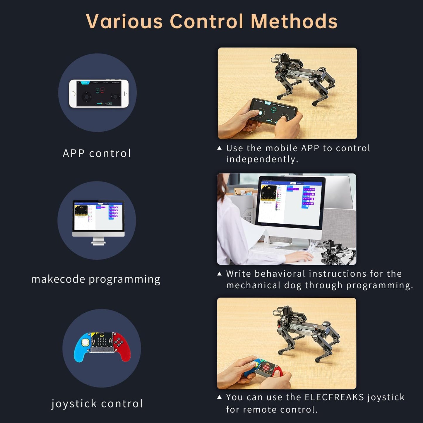 ELECFREAKS Microbit Robotic Dog Xgo V2 Kit, 15 Movable Joint DIY Programmable Full Metal Bionic Robot Kit, STEM Educational Project for Open Source Hardware(Without Micro:Bit)