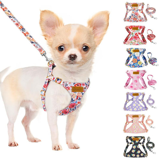 Slowton No Pull Dog Harness with Leash for Small Medium Dogs, Flower XXS