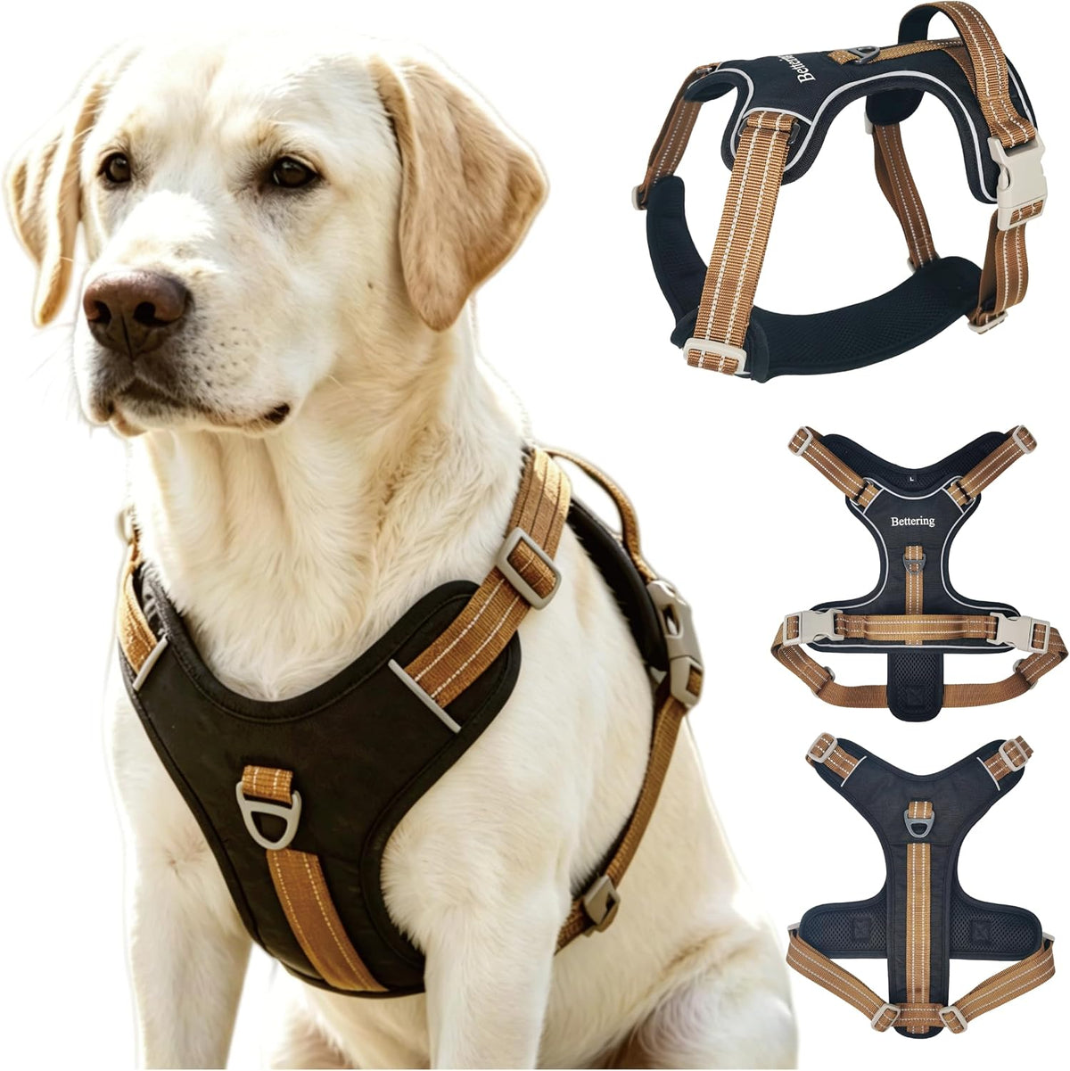 No Pull Reflective Dog Harness, 2 D-Rings Escape Proof Dog Vest