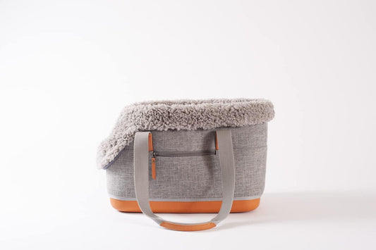 Leftpine X P.L.A.Y. Deluxe Dog Carrier Purse - Soft Sided Pet Travel Tote for Small Dogs & Puppies up to 16 Pounds - Built-In Safety Leash, Machine Washable, Removable Liner, Zipper Pocket (Gray)