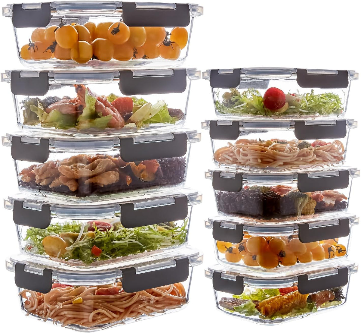 10 Pack 38 Oz & 12 Oz Glass Meal Prep Containers,Glass Food Storage Containers with Lids,Reusable Airtight Leakproof Glass Lunch Bento Boxes Freezer,Microwave Oven and Dishwasher,Gray