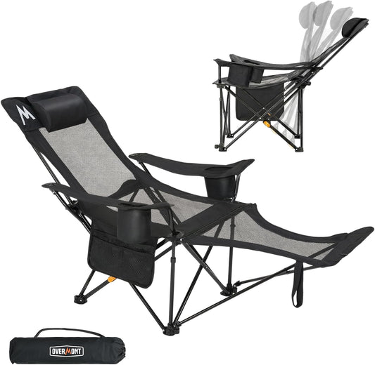 Overmont Reclining Camping Chair with Footrest - 4-Position Adjustable