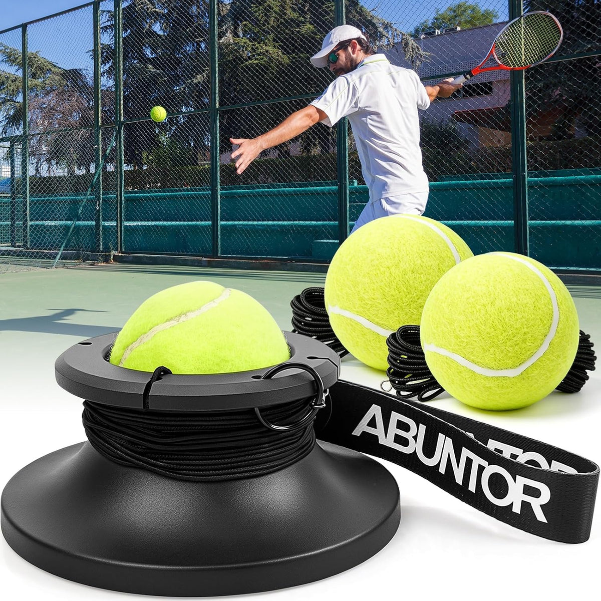 Tennis Trainer Tennis Practice Rebounder with 3 High-Elastic String Balls