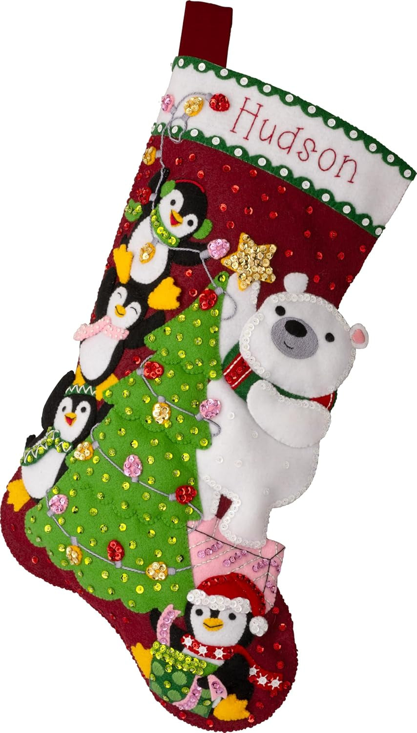 Bucilla Felt Applique 18" Stocking Making Kit, Arctic Tree Trimmers, Perfect for DIY Arts and Crafts, 89741E