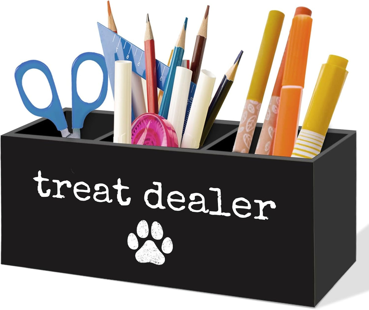 Treat Dealer Pen Holder for Home Office Desk, Dog Lover Gifts for Women Men, Black Cat Dog Owner Gifts Makeup Brush Toothbrush Holder Organizer for Home Office Bathroom Bedroom