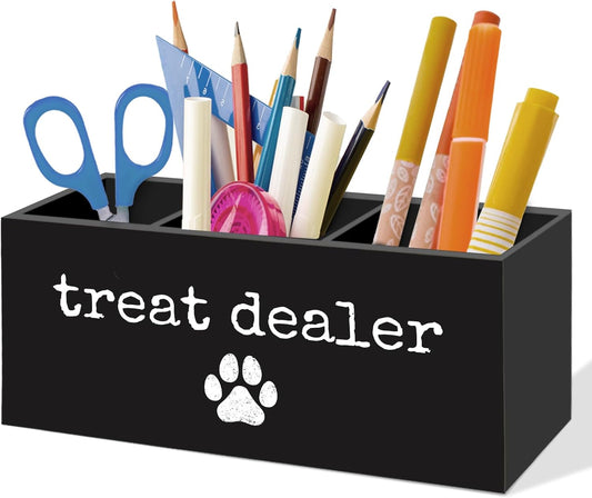 Treat Dealer Pen Holder for Home Office Desk, Dog Lover Gifts for Women Men, Black Cat Dog Owner Gifts Makeup Brush Toothbrush Holder Organizer for Home Office Bathroom Bedroom