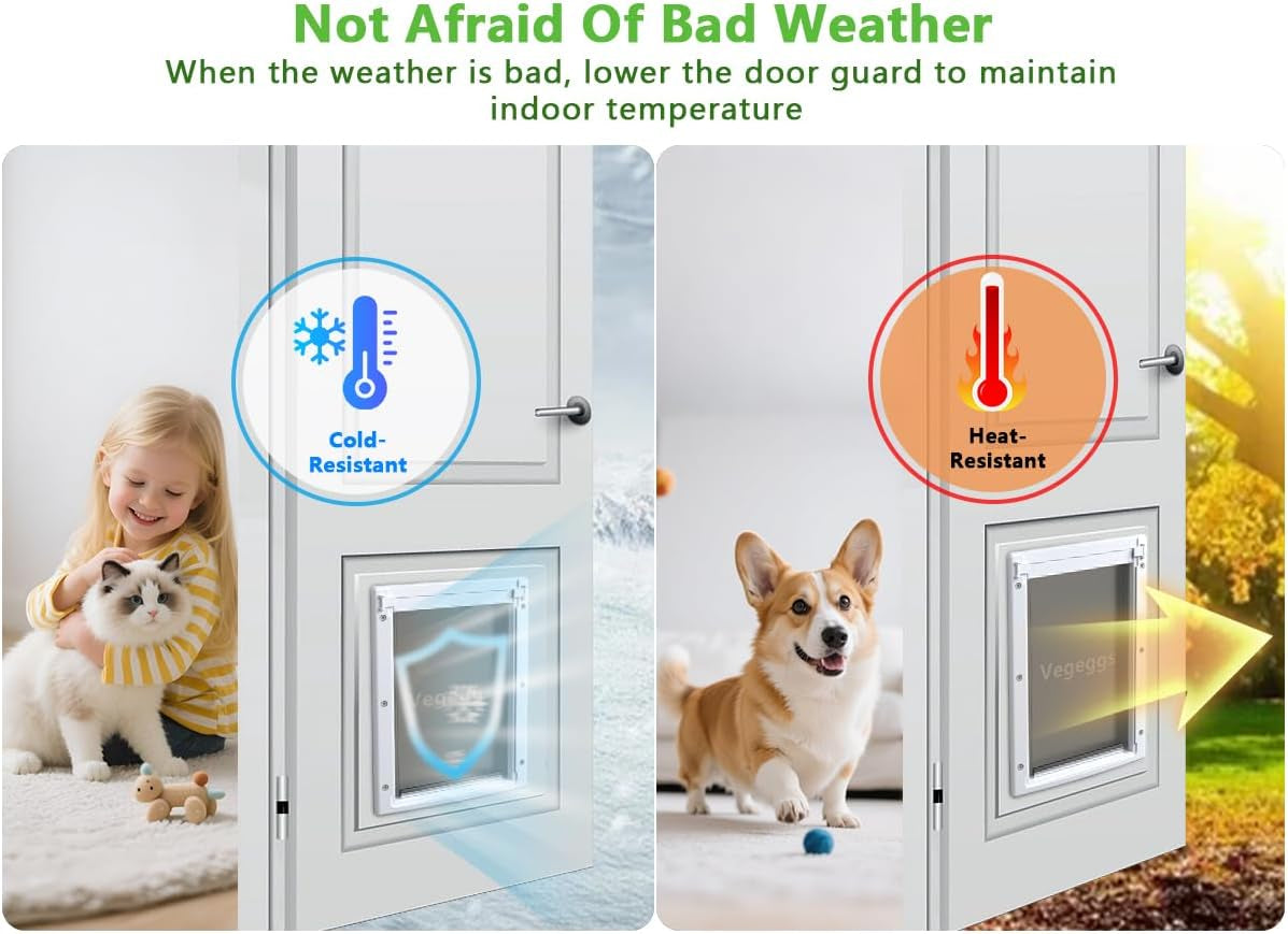 Pet Door Dog Door Easy Install - Wood & PVC Doors & Walls，Cat Door Free Movement & Strong Magnetic Auto-Close & Sliding Lock,Telescoping Frame,5 3/4" X 9 1/3" for Small Dogs Cats up to 15 Lb
