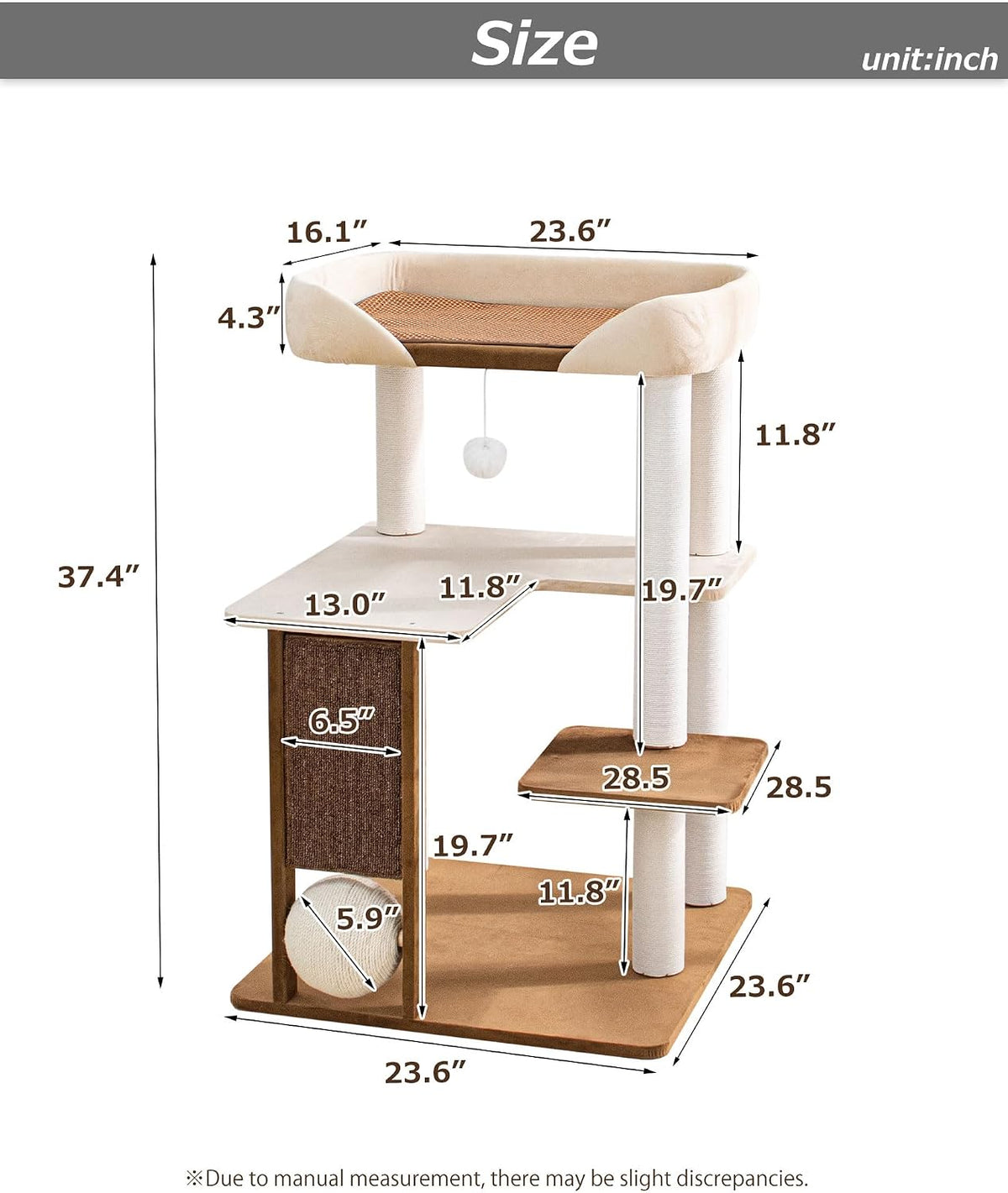 37.5" Cat Tree for Large & Senior Cats with Low Step & Sisal Board