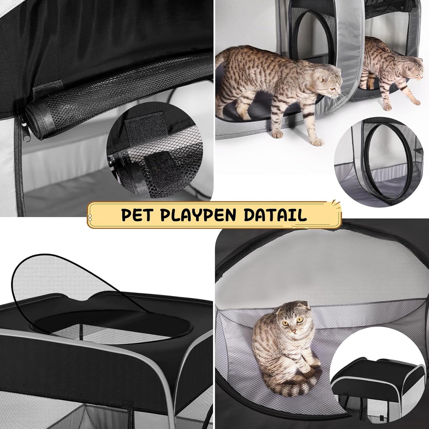 Tailtastic Large Cat Playpen with Separate Areas,Outdoo&Indoor Cat Enclosures,Portable Pet Playpen for Indoor Cats,Puppy and Small Animals, Dog Playpen with Carrybag.