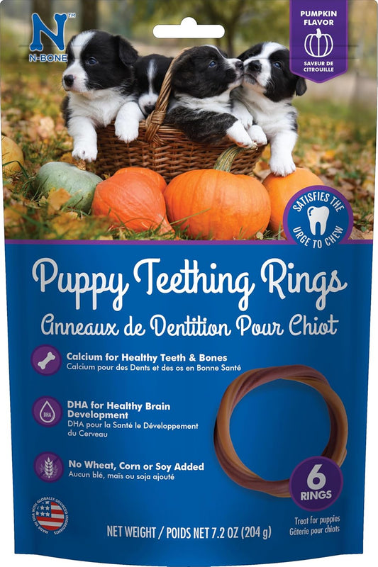 N-Bone Puppy Teething Rings, Pumpkin Flavor, Natural Puppy Teething Chews & Chew Treats, Helps Soothe Teething Gums, Calcium Enriched, 6 Rings