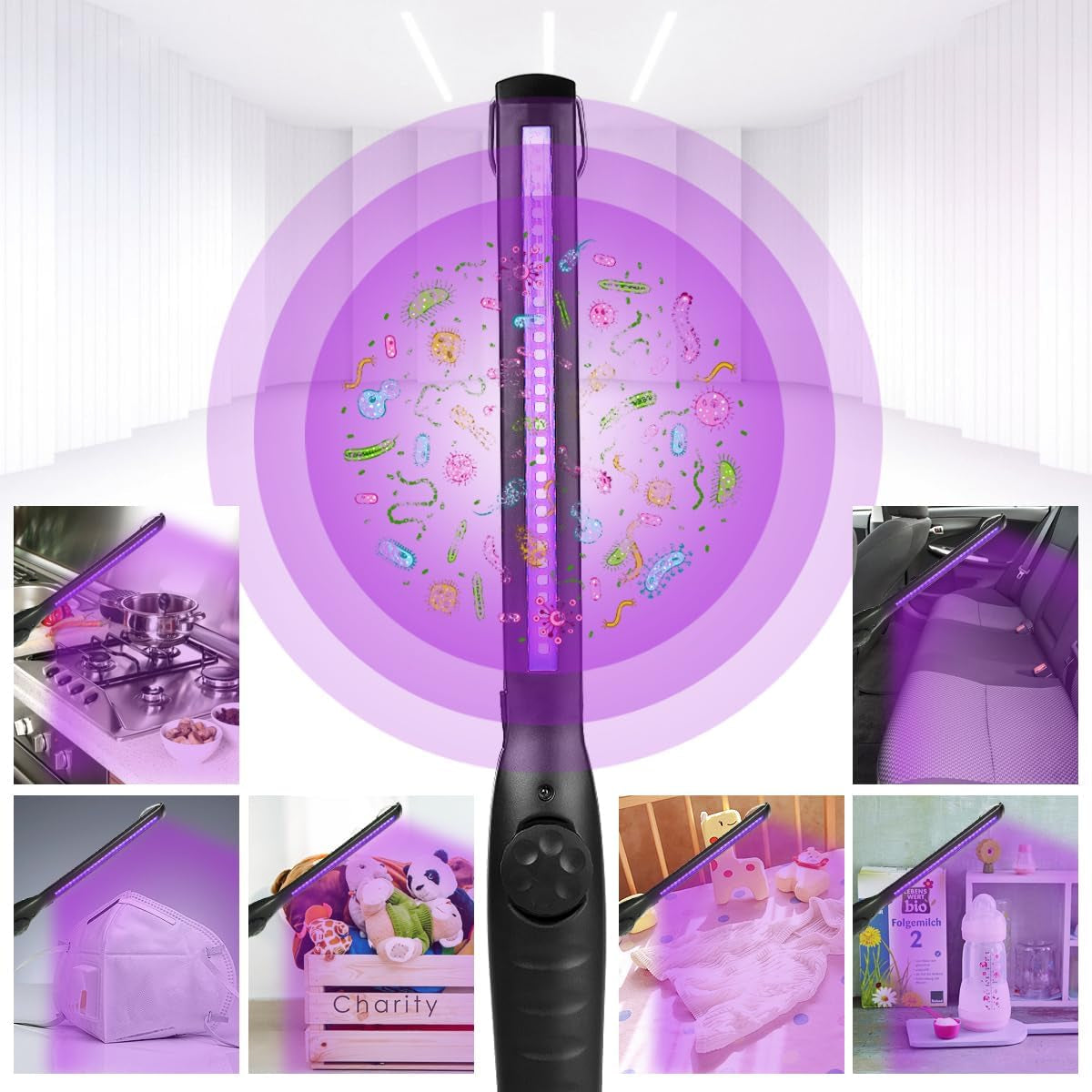 UV Light Sanitizer, Portable UV Light Disinfection Lamp USB Rechargeable Ultraviolet Light Sanitizer for Home Hotel Travel Car UV Light Sanitizer Wand