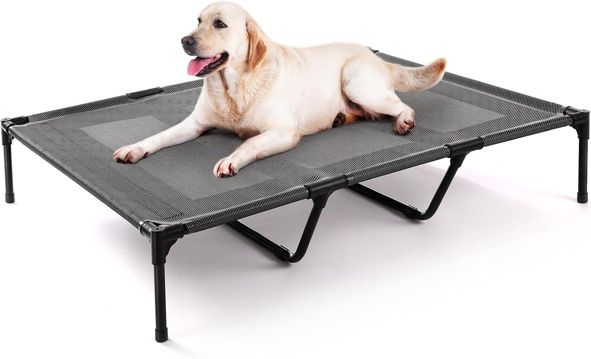 Petizer XL Elevated Dog Beds for Large Dogs 48X36X9'', Hold up to 140Lbs, Breathable Off-The-Ground Dog Cots, Anti-Sag Raised Dog Bed with Center Bars, Indoor & Outdoor, Black