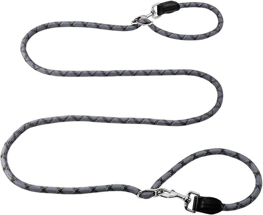 Hands Free Dog Leash(8.5Ft), 8 in 1 Multifunction Nylon Double Leash for Dogs,1.2Cm Adjustable Waist with Reflective Stitching for Training -Grey