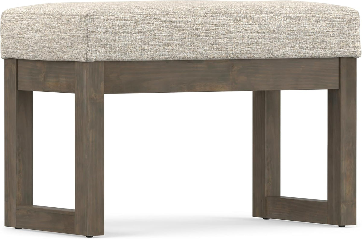 SIMPLIHOME Milltown 27" Wide Tweed Look Fabric Ottoman in Platinum