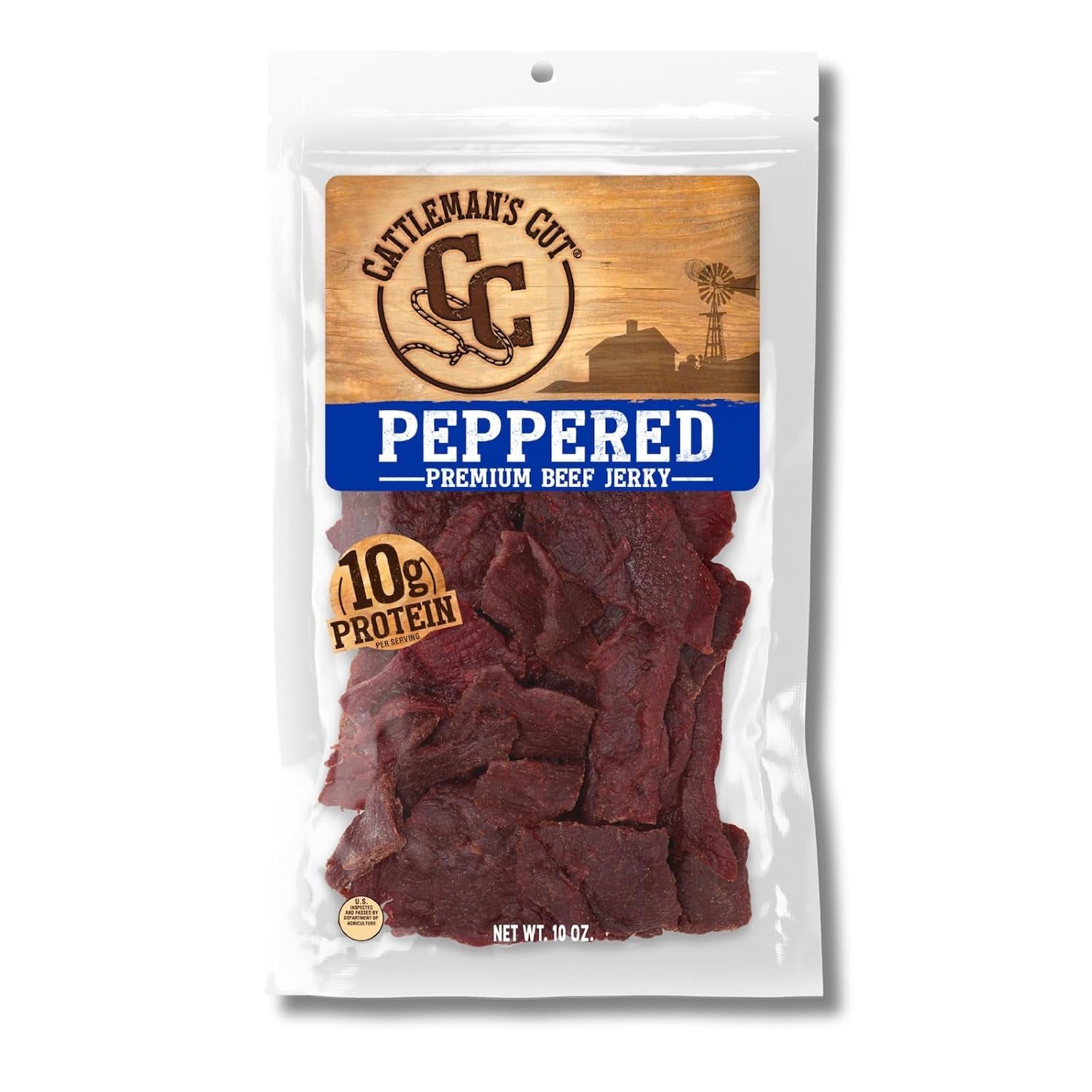 Cattleman'S Cut Peppered Beef Jerky, Premium Marinated Steak High Protein Meat Snacks, Keto Friendly, Gluten Free, Carnivore Travel Snack, Resealable Bag, 10 Ounces