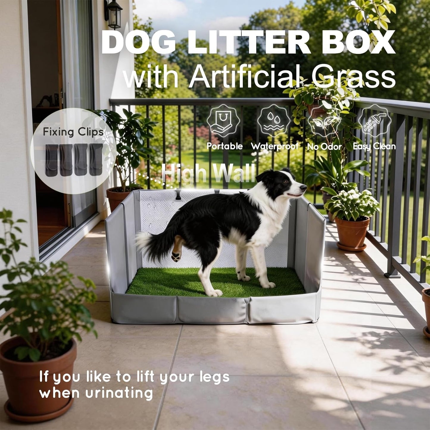 HQ4US 4LEGS Dog Grass Pad with Tray Foldable Dog Litter Box High Walls, Odor Free Artificial Grass for Dogs Potty, Pee Pad Holder, Seamless, No Assembly, Waterproof, Easy Clean, Portable for Travel