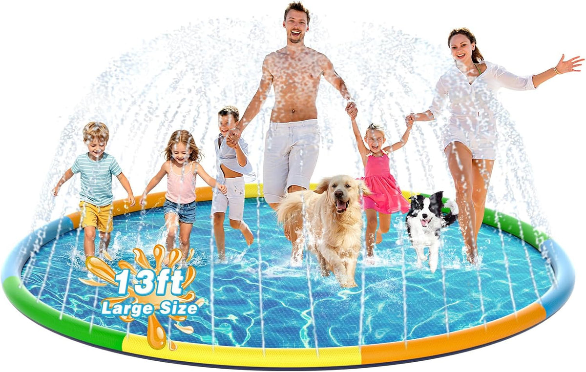 EPN Splash Pad for Kids and Dogs, Thick PVC Outdoor Sprinkler Mat, 13 Ft