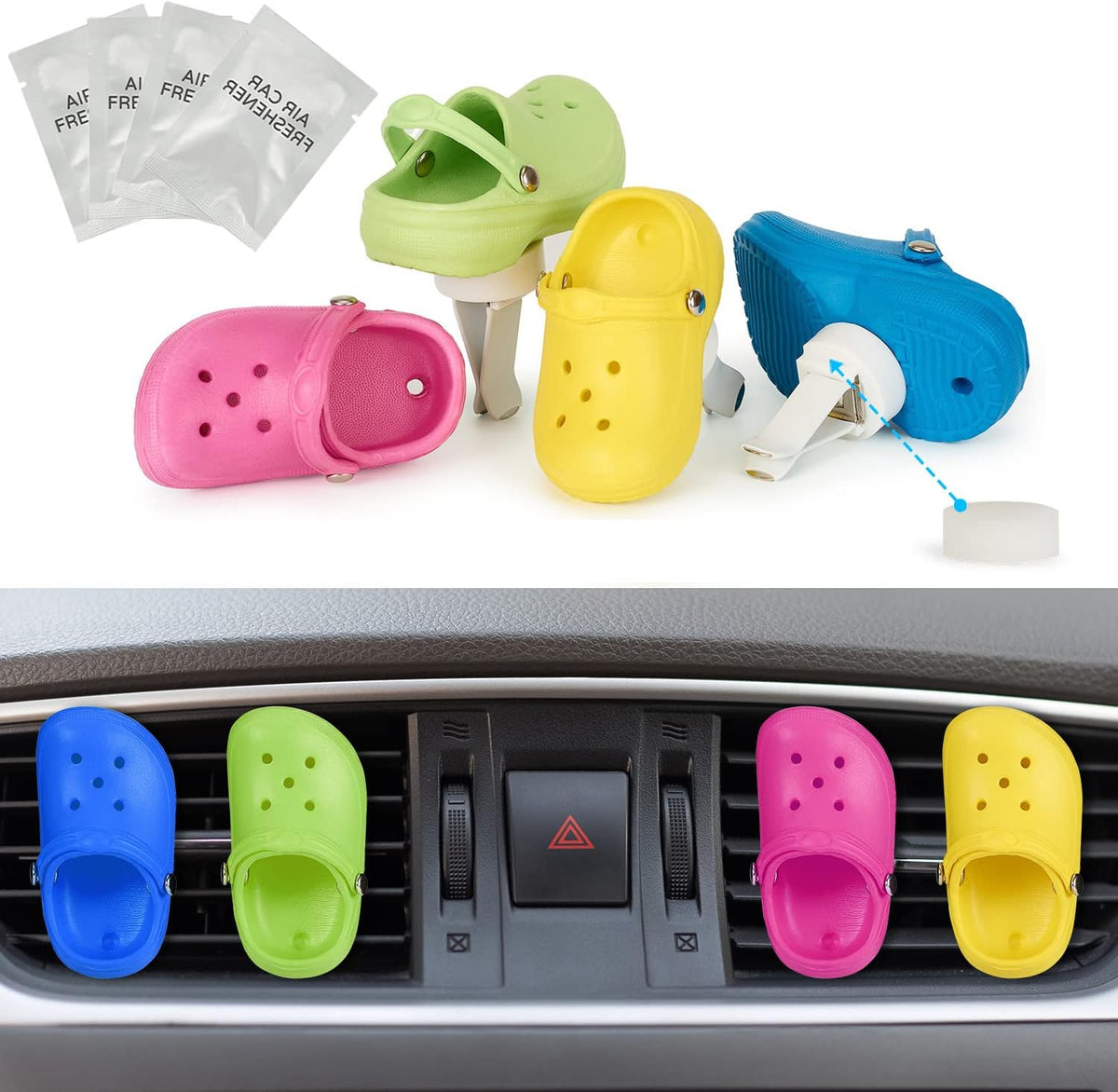 4 Pack Cute Shoe Air Vent Clips with 4PCS Refills Solid Car Air Freshener