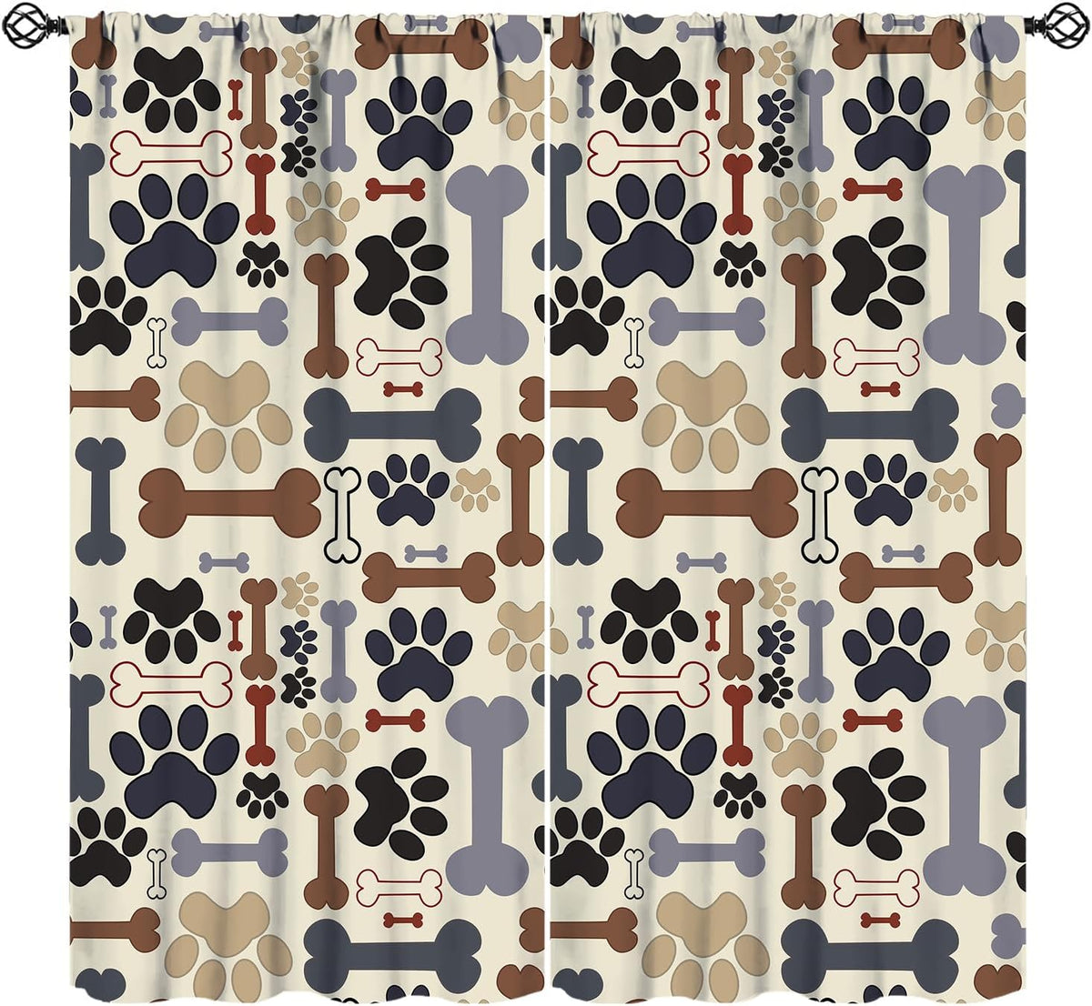 Dog Paw Print Blackout Curtains, Cartoon Dog Paw Print and Bones Window Treatment Thermal Insulated Curtain for Living Room Bedroom 2 Panels Set, 42X45 Inch