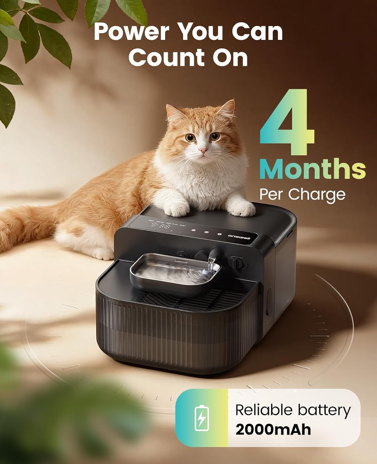 Oneisall Wireless Filterless Cat Water Fountain, Separate Clean and Dirty Water Pet Fountain with Stainless Steel Bowl, 3.5L/118Oz Quiet No Filter Smart Freshfill Automatic Cat Water Dispenser, Black
