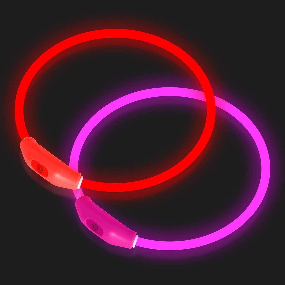 Novkin 2-Pack LED Dog Collar, Light up Dog Collars,Rechargeable Dog Lights for Night Walking，Universal, Reusable Safety Necklace for Small Medium Large Dogs Red&Pink