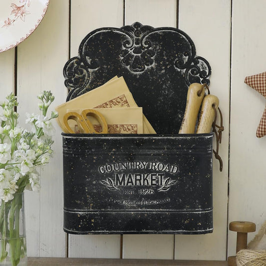 Metal Hanging Storage Baskets Wall Baskets for Mail, Files,Flowers, Books & Accessories, Wall-Mounted Organizer for Entryway, Kitchen, Office, French Farmhouse Decor (Black)