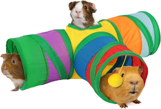 Rypet Guinea Pig Tunnel Hideout 3-Way Collapsible Small Pet Tubes, Rainbow