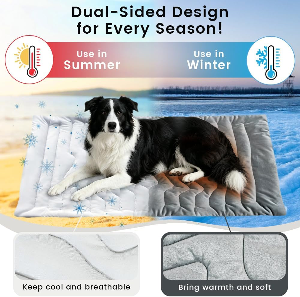Cooling Mat for Dogs Outdoor, 48”X28” Super Thick & Reversible Cooling Mat for Dogs, Double-Sided Pet Cooling Mat, Portable Washable Kennel Bed, Dog Cooling Pad for All Pets, Grey