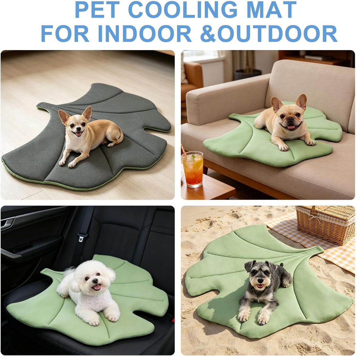 BEAUTYZOO Cooling Mat for Dogs & Cats, Dog Cooling Mat Q-Max>0.4, Double-Sided Pet Cool Pads for Summer, Crate, Kennel, Waterproof Outdoor Cooling Bed, Non-Gel Washable Chill Mats 43"X39" Leaf Shaped
