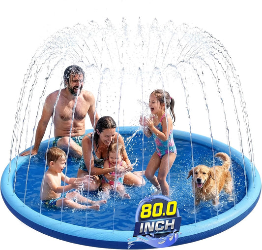 Non Slip Splash Pad for Kids and Dogs, 80" Sprinkler Splash Pad with 5Mm Reinforced Edges,0.58Mm Thickened Dog Pool,Outdoor Water Toys for Toddlers,Summer Backyard Fountain Play for Girls Boys Pets
