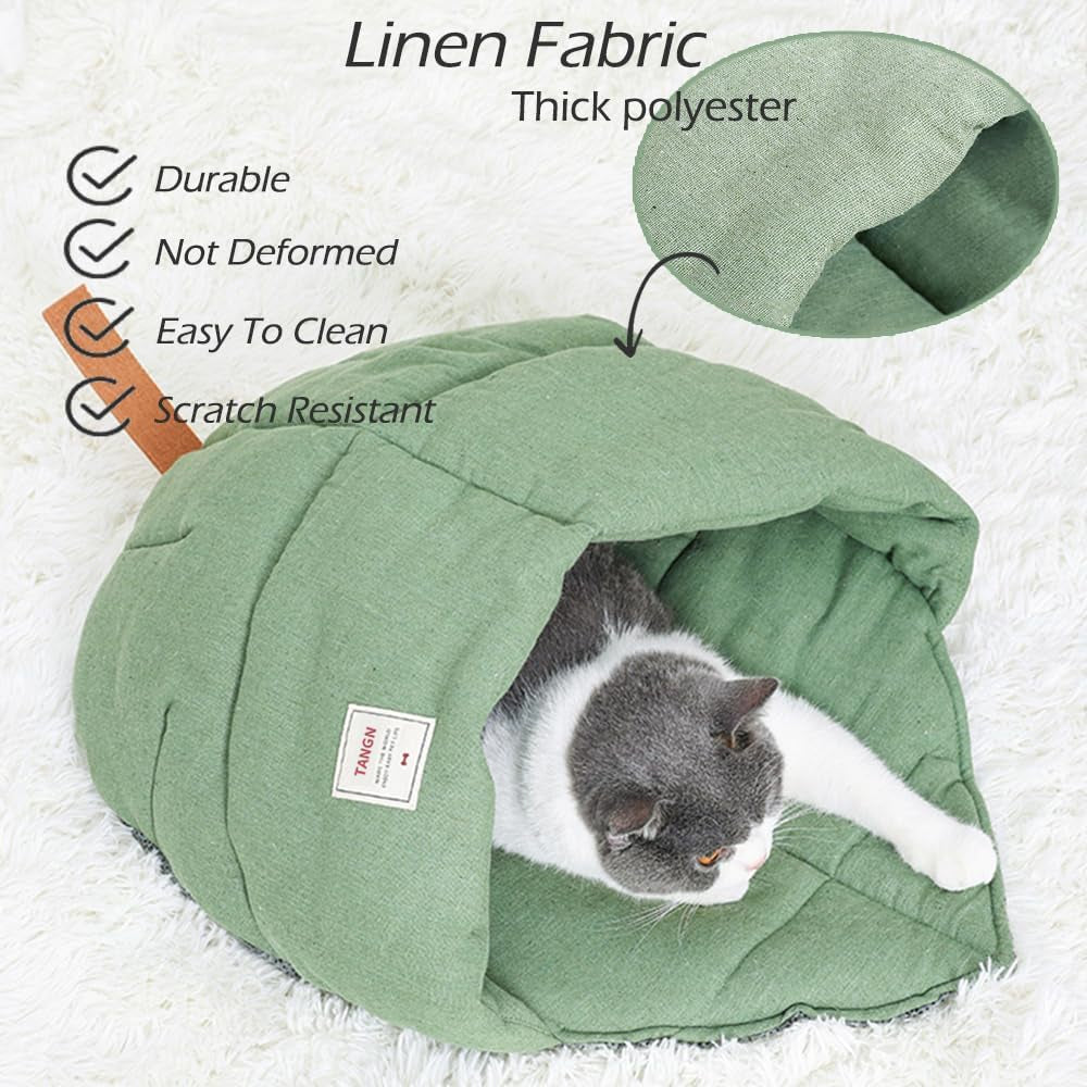 Cat Sleeping Bag Cave Bed with Non-Slip Bottom (Leaf Green)