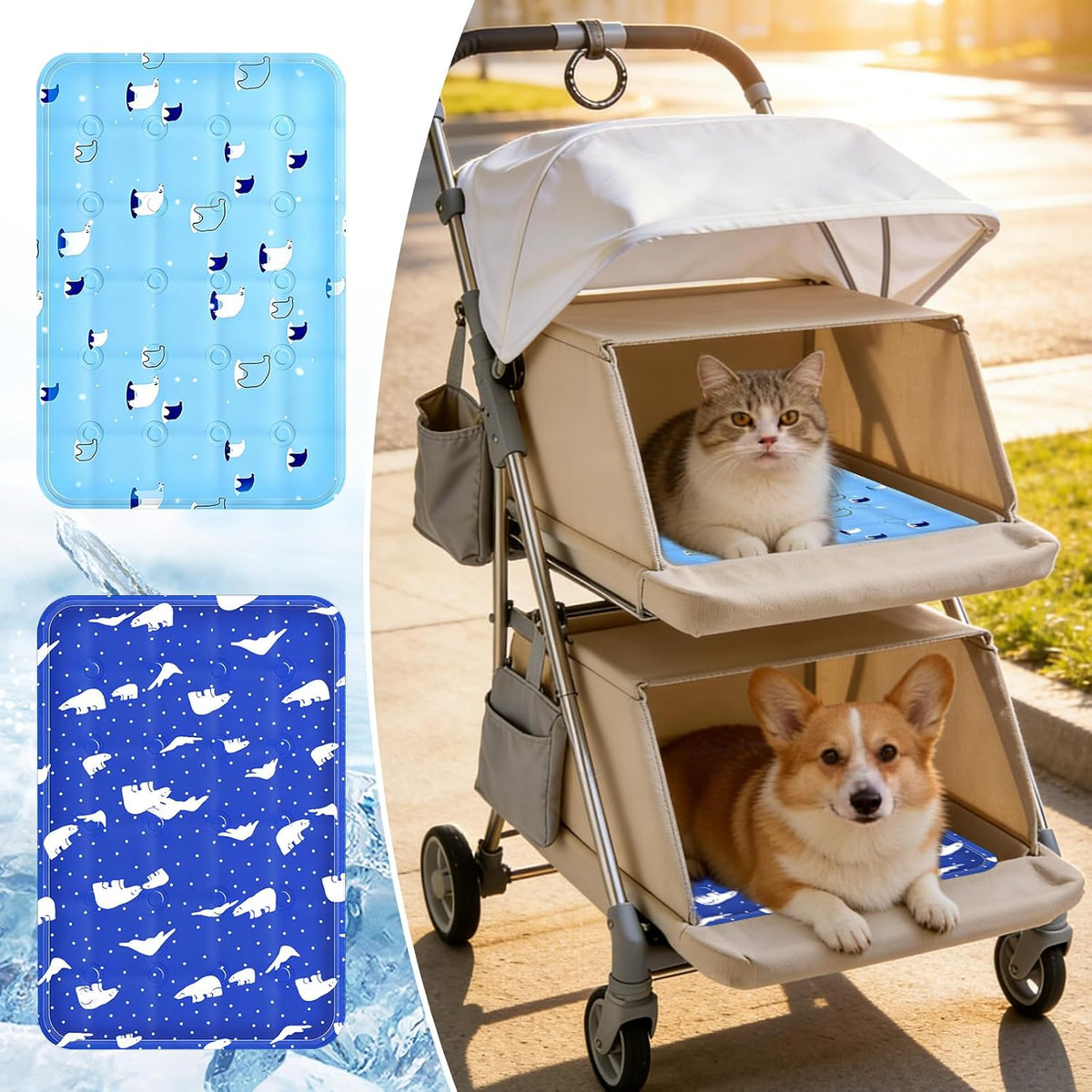 2Pcs Dog Stroller Cooling Mat for Pet Stroller Outdoor Pet Cooling Mat Waterproof Cooling Pad for Small Cat Puppy,Colorful