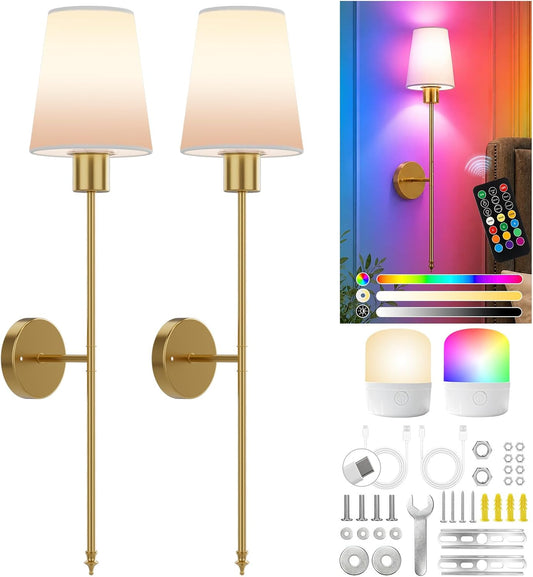 Battery Operated Wall Sconces Set of 2,5200Mah Magnetic Bulb and Remote