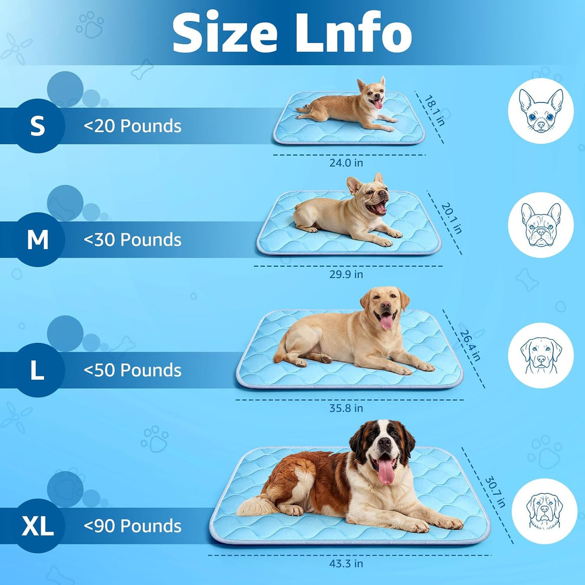 Cooling Mat for Dogs Extra Large 43" X 31", Cooling Pet Bed Outdoor & Indoor Use W Ice Silk Fabric, Summer Cool Pad for Dogs, Non-Slip Washable Pet Blanket for Crate Kennel Travel (Cryo Ice Blue)
