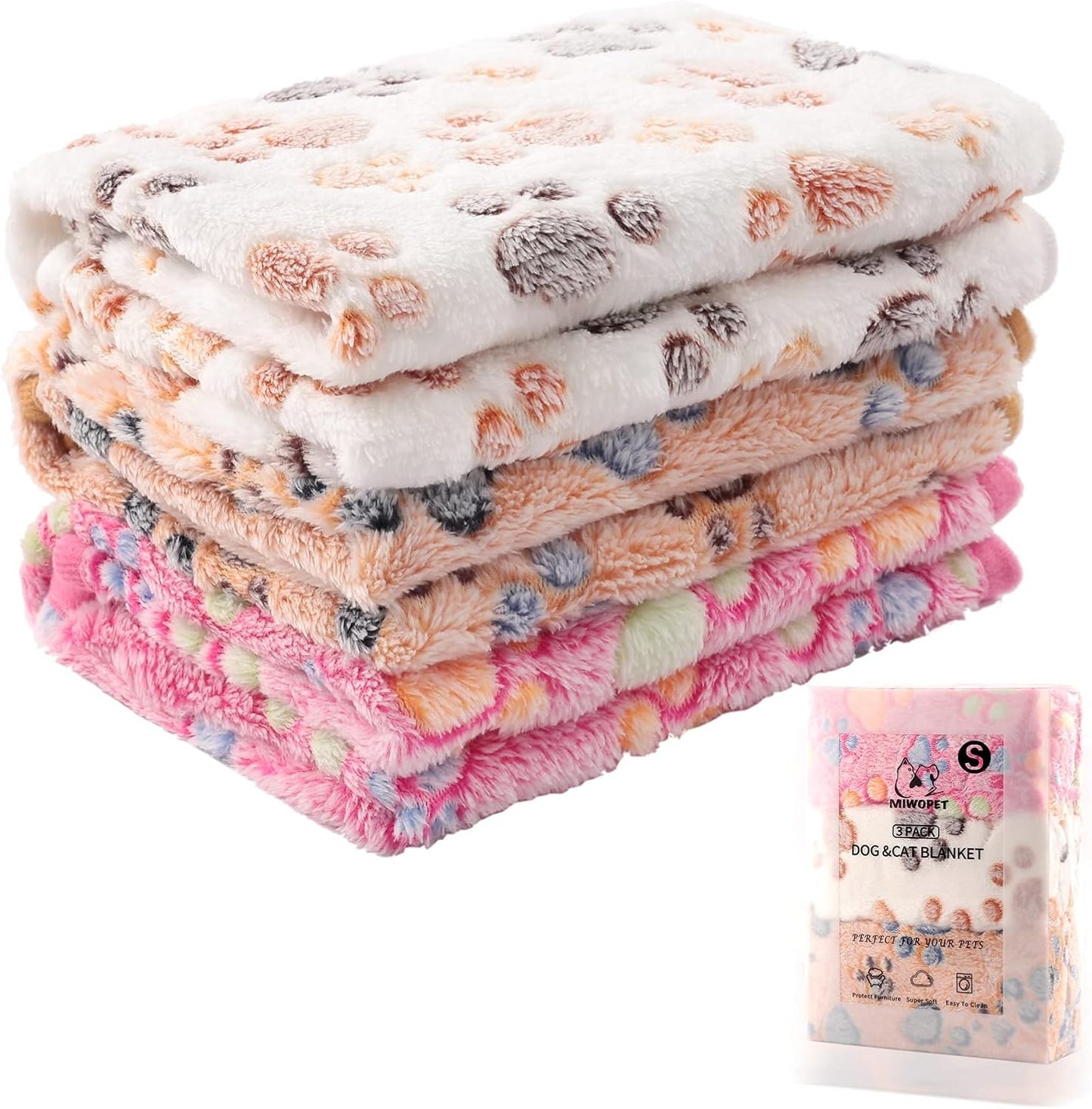 MIWOPET 3 Pack Cat and Dog Blanket Soft & Warm Fleece Flannel Sleep Mat, Great Pet Throw for Puppy, Kitten,Cats,Small Dogs (Small 23" X 15")