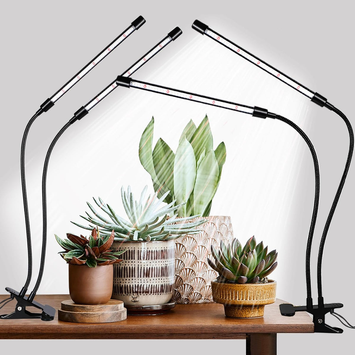 Black Grow Lights for Indoor Plants, 168 Leds Clip Plant Lights, Full Spectrum LED Plant Growing Lamps with Flexible Gooseneck 4/8/12/18H Timer, 3 Spectral Modes, 10 Dimmable Levels, 2Head X 2 Pack