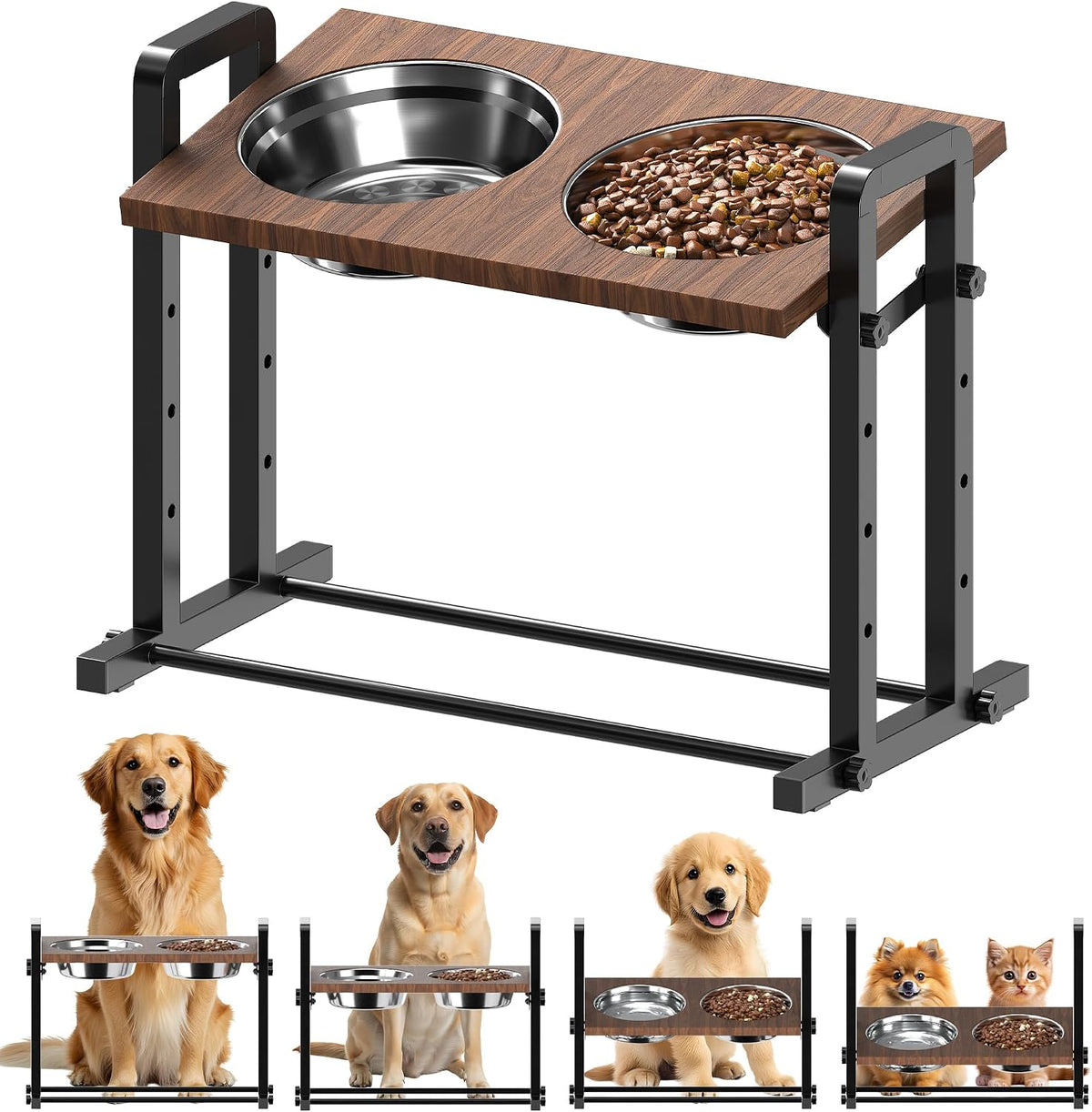 CZPET Elevated Dog Bowls, Angle&Height Adjustable, 2L Stainless Steel Bowls