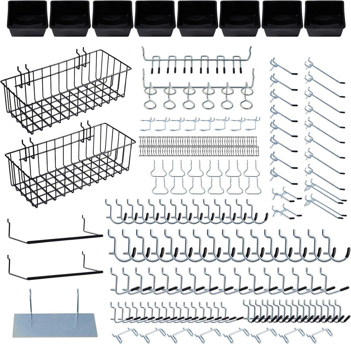 246PCS Pegboard Accessories Organizer Kit,Includes Pegboard Hooks,Bins,Baskets,Paper Towel Holder;Suitable for 1/8 and 1/4 Pegboard,Can Be Used for Hanging Tools,Garage Storage,Etc. (Black)