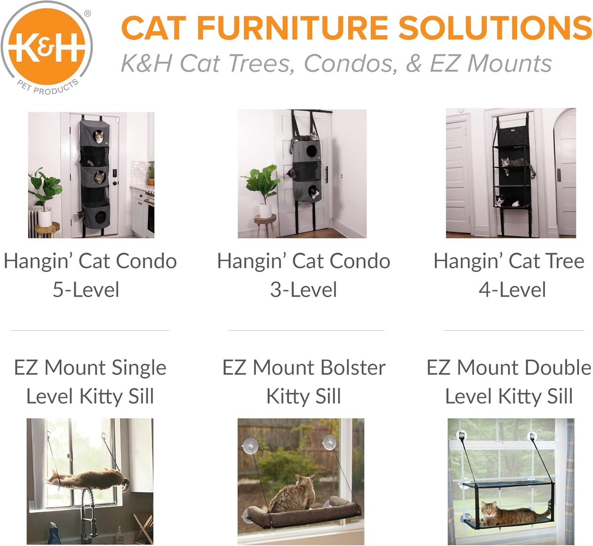 K&H Door Cat Tree, Hangin Condo 5 Level Mounted - Gray, Fits Doors <80In H