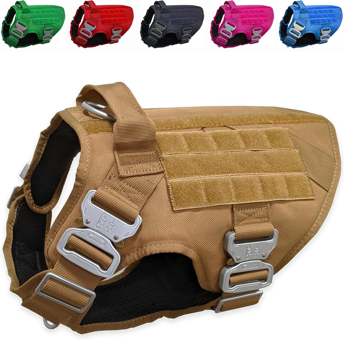 Pets Promax Tactical Dog Harness for Large Dogs – Military Grade, All-Metal Buckles Vest with Control Handle, No Plastic Componenets in Our Harness, Waterproof, No-Pull, No-Choke (Brown, L)
