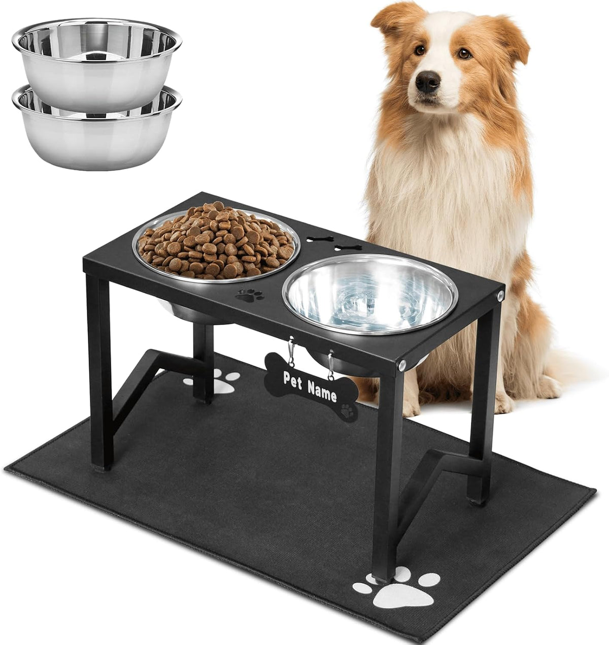 Elevated Dog Bowls, Metal Raised Dog Bowl Stand with 2 Thick 58Oz Stainless Steel Food Bowls & Non-Slip Mat - 11.8" Tall for Medium/Large Breeds