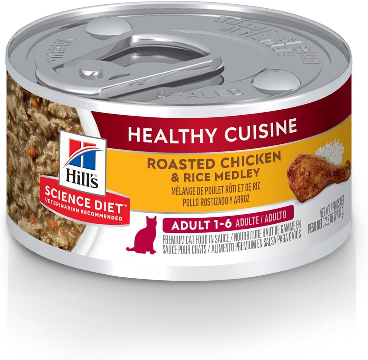 Hill'S Science Diet Adult 1-6 Healthy Cuisine Wet Cat Food, Roasted Chicken & Rice Medley in Gravy, 2.8 Oz. Cans, 24-Pack
