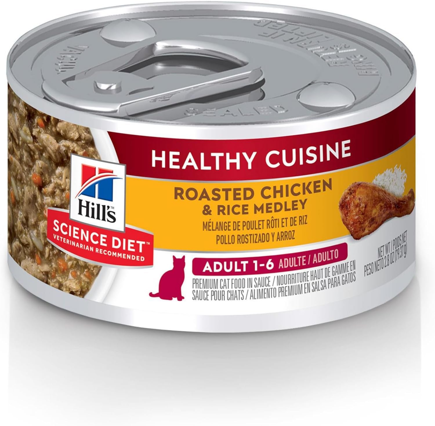 Hill'S Science Diet Adult 1-6 Healthy Cuisine Wet Cat Food, Roasted Chicken & Rice Medley in Gravy, 2.8 Oz. Cans, 24-Pack
